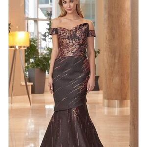 Alexander by Daymor 1054B Off-shoulder Fitted Bodice Gown.